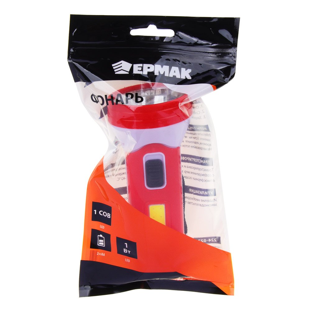 ЕРМАК Фонарь, COB+LED, 2 режима, 2хАА, арт.№ 224-022