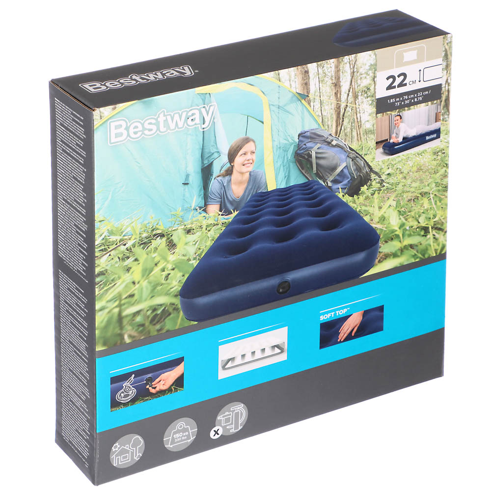 BESTWAY Матрас надувной FLOCKED AIR, 185х76х22см, до 150кг, 67000, арт.№ 332-004