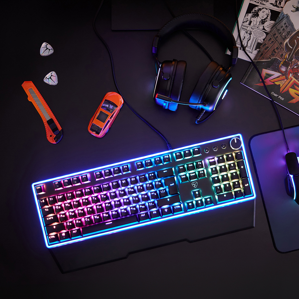 Игровая клавиатура проводная BY Pavez FULL SIZE ISO, мех., 108кл.,Outemu"Brown",RGB,2м,энкодер, арт.№ 405-076