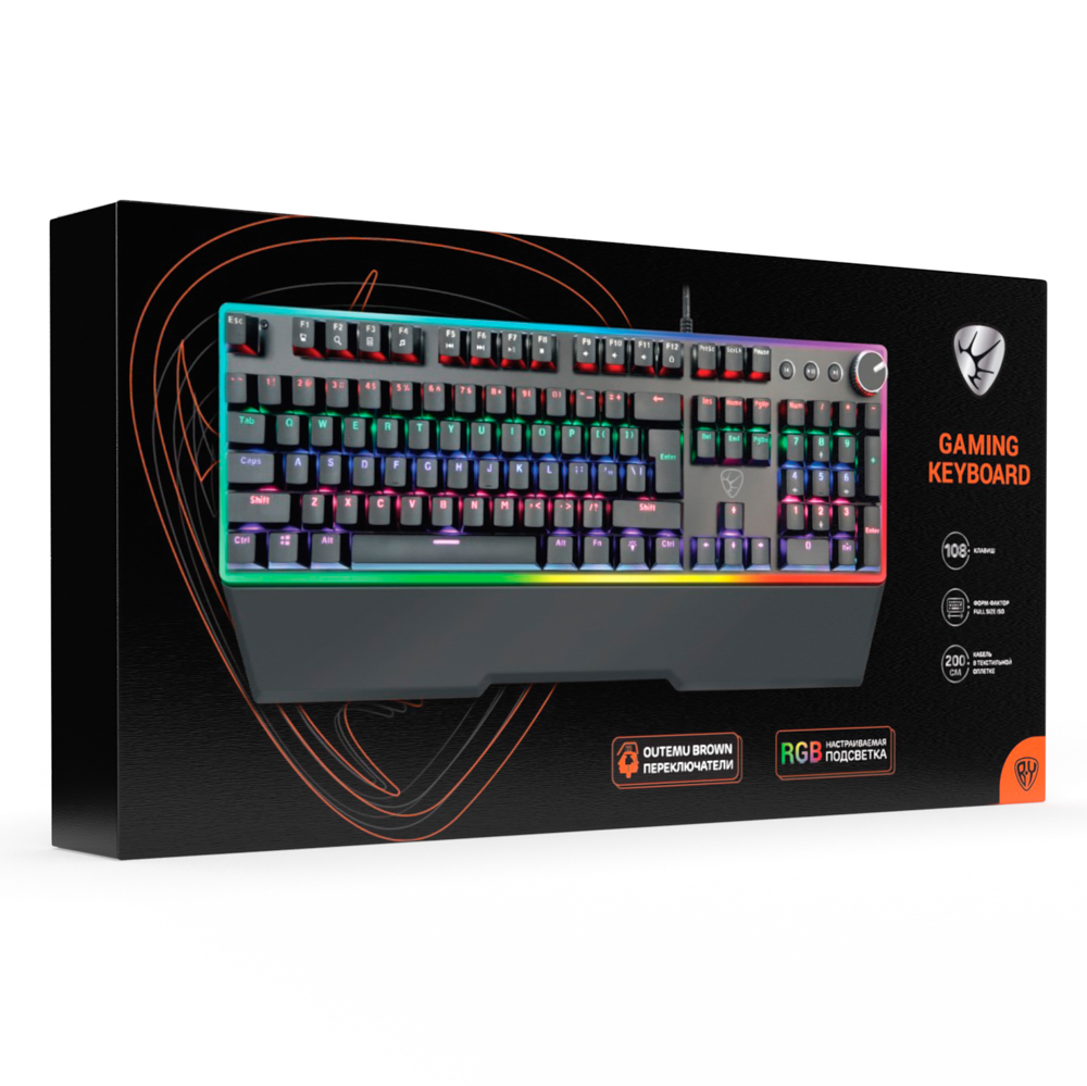 Игровая клавиатура проводная BY Pavez FULL SIZE ISO, мех., 108кл.,Outemu"Brown",RGB,2м,энкодер, арт.№ 405-076