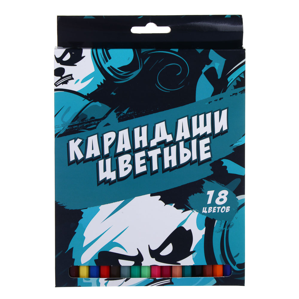 Карандаши пластиковые шестигранные, 18 цв., "Бэд Панда/Мотоспорт", заточенные, цветная коробка, арт.№ 524-270