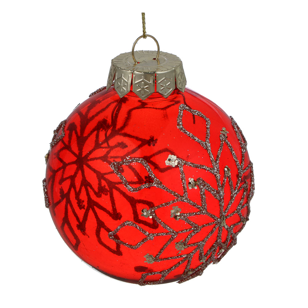 СНОУ БУМ Шар пластик со снежинкой 8 см, красный, арт.№ 373-614