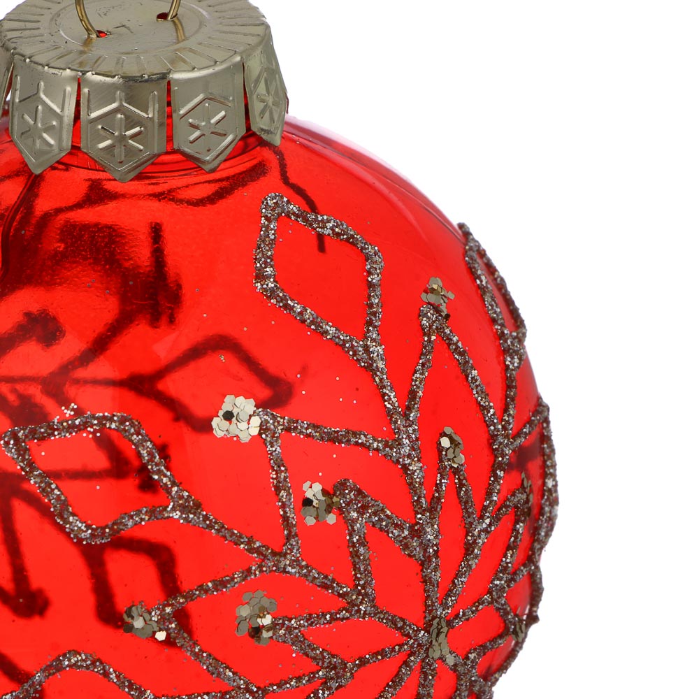 СНОУ БУМ Шар пластик со снежинкой 8 см, красный, арт.№ 373-614