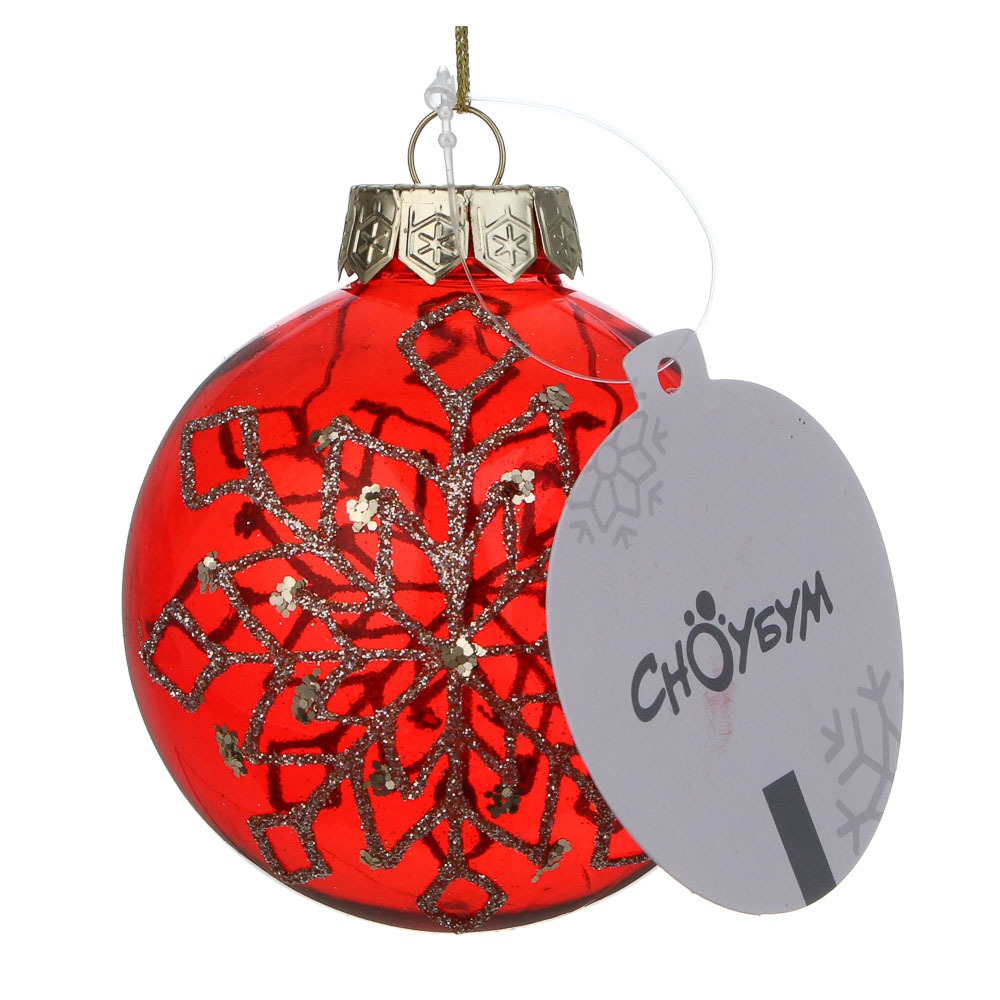 СНОУ БУМ Шар пластик со снежинкой 8 см, красный, арт.№ 373-614