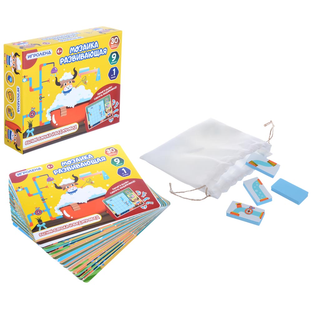 ИГРОЛЕНД Мозаика развивающая, 9-12 деталей, 32 карточки, EVA, картон, 24х20х6см, 3 дизайна, арт.№ 262-444