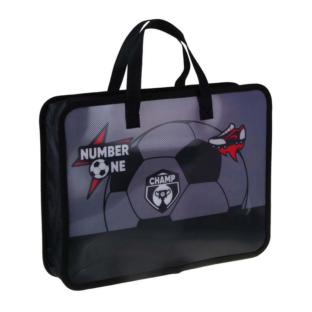 Намбер Ван Папка для тетрадей 33,5x26см, для A4, расширение, молния сверху, ручки, пластик, арт.№ 236-002