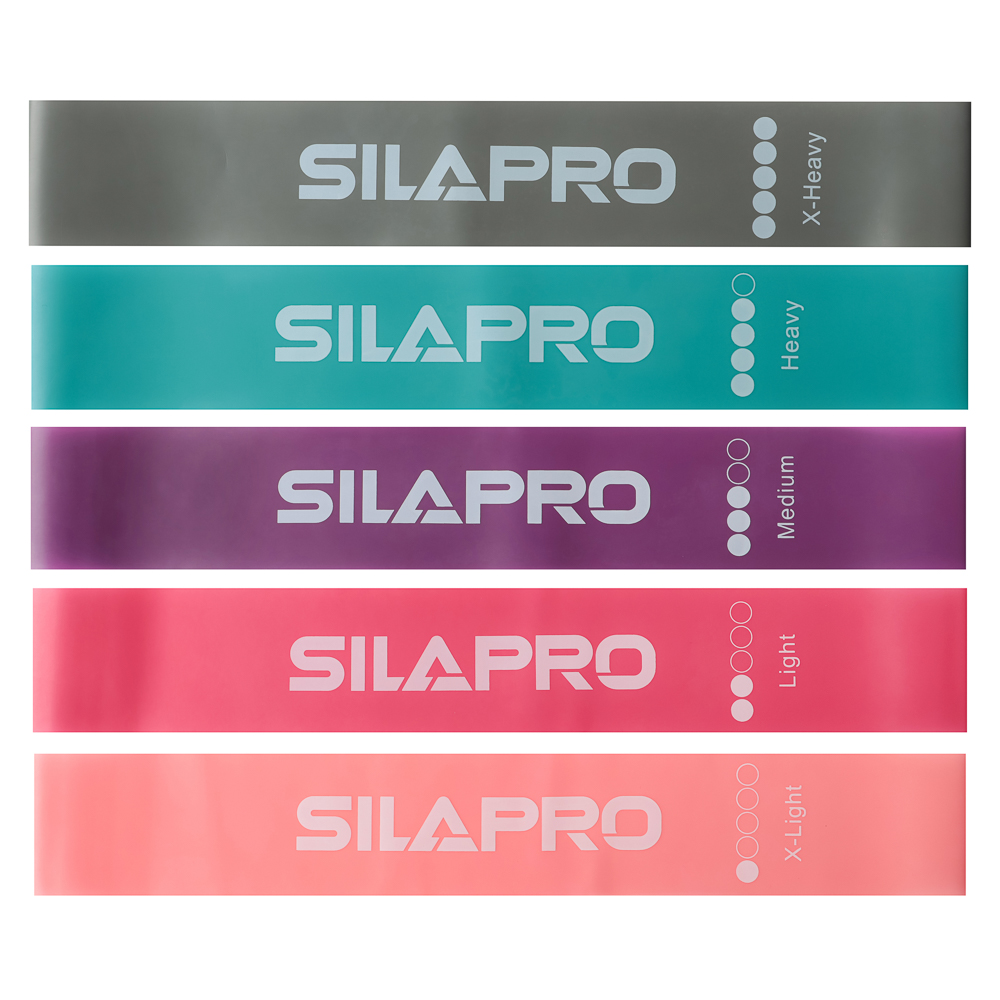 SILAPRO Набор фитнес резинок 5шт (2,5кг, 4,5кг,7кг, 9кг, 14кг), 60х5см, латекс, арт.№ 093-008