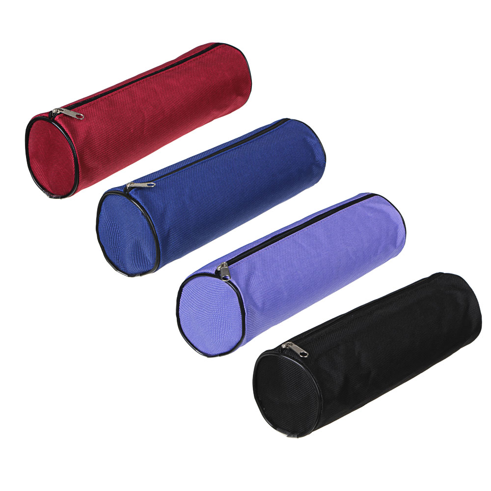 Пенал школьный мягкий круглый, 21х7х7 см, ткань "оксфорд", с антисмин. вкладышем, 4 цвета, арт.№ 238-201