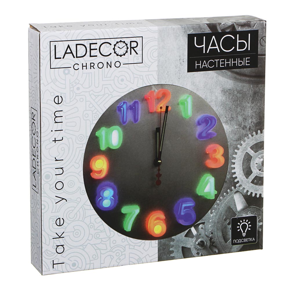 LADECOR CHRONO Часы настенные со светящимися цифрами, LED , d=25 см, пластик, арт.№ 581-833