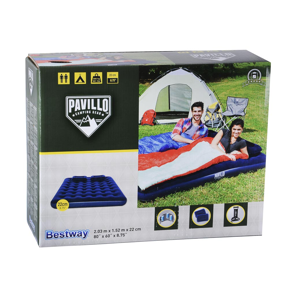 BESTWAY Матрас надувной широкий двуспальный (QUEEN), 2подушки и насос, 203x152x22см, до 300кг, 67374, арт.№ 332-001