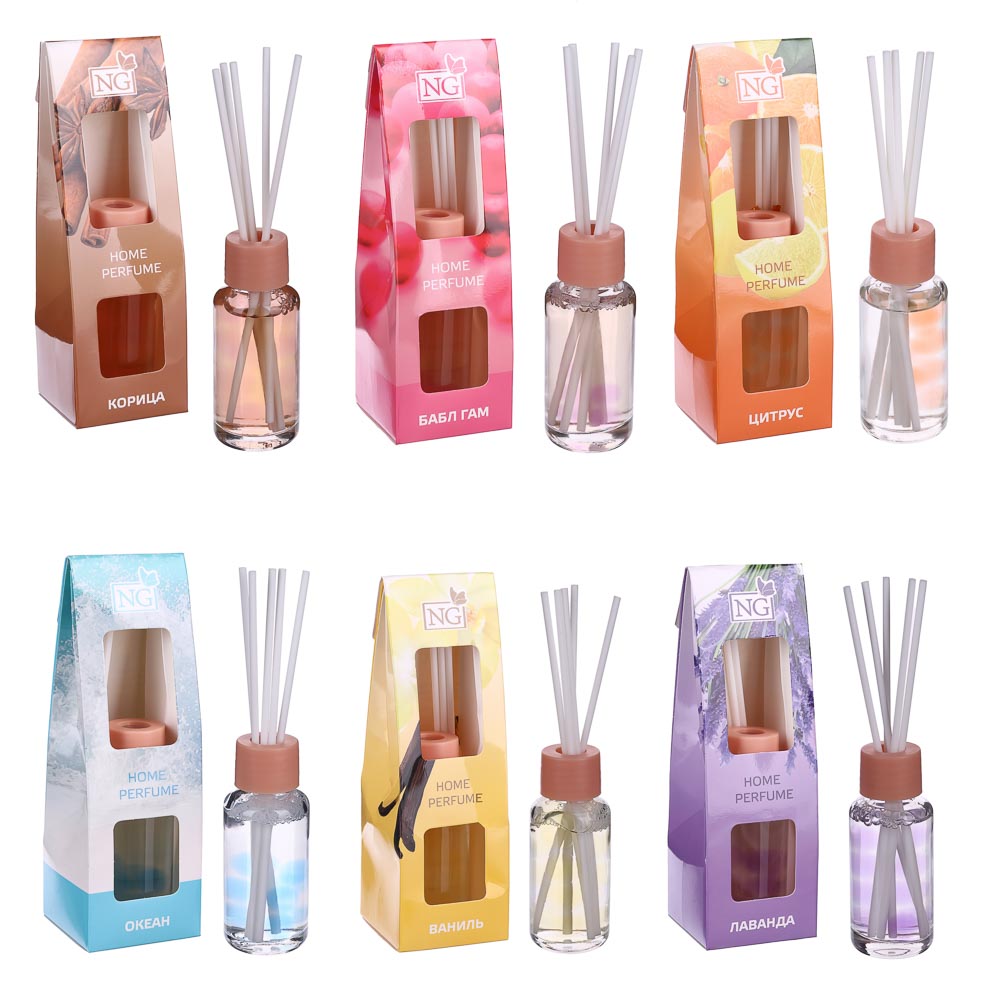 NEW GALAXY Ароматизатор диффузор с палочками, 35 мл, бабл гам,ваниль,океан,лаванда,цитрус,корица, арт.№ 778-090