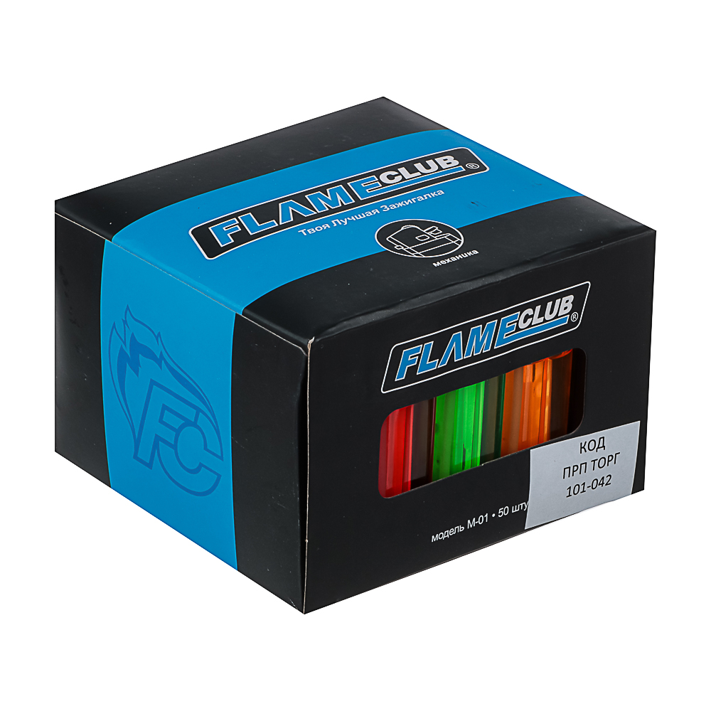 Зажигалка кремниевая тм FLAMECLUB, 8x2x1cм, 5 цветов, серия М-01, арт. 40040, арт.№ 101-042