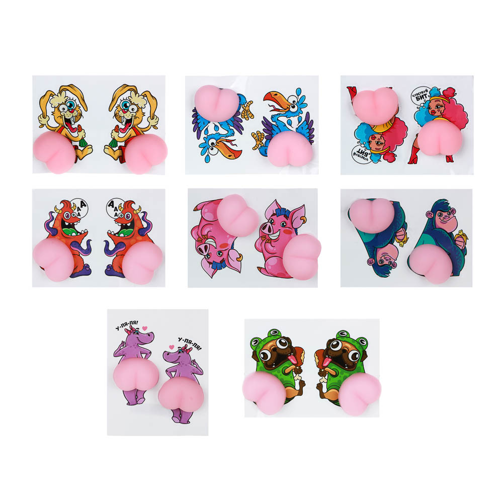 LASTIKS Антистресс мялка-наклейка, силикон, ПВХ, 7,5х10см, 8 дизайнов, арт.№ 297-084