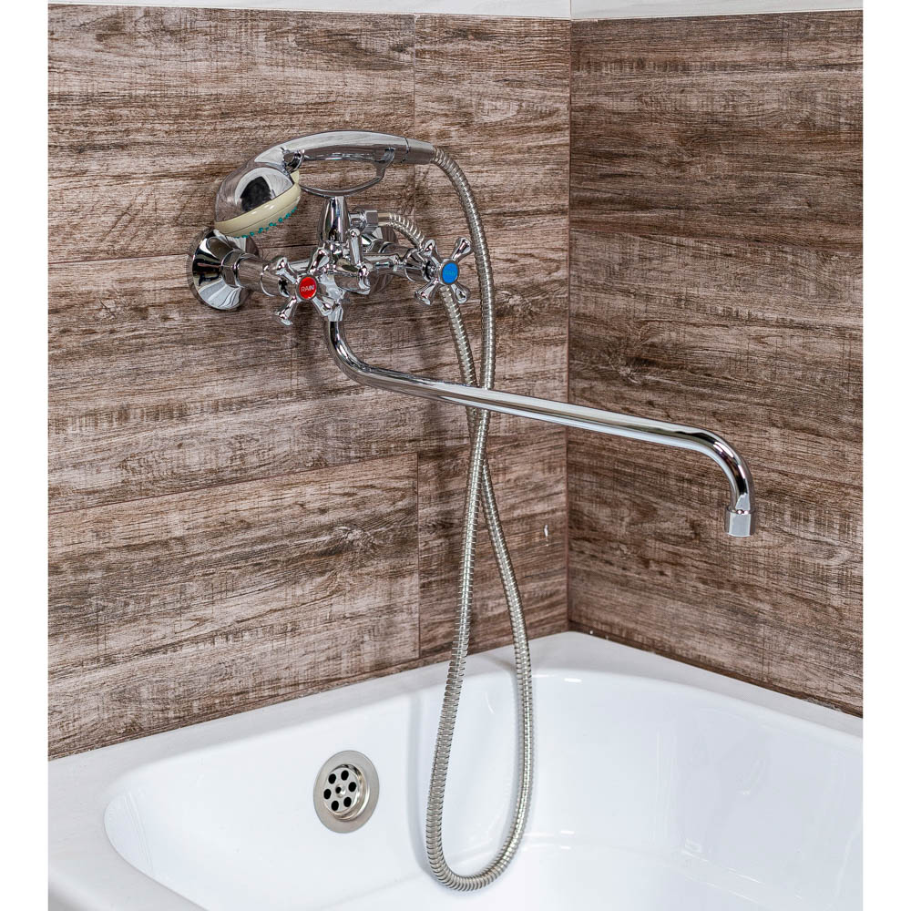 RAIN Смеситель для ванны Нефрит, круглый излив 40см, керам. кран-буксы 1/2, душ. набор, латунь, хром, арт.№ 561-260