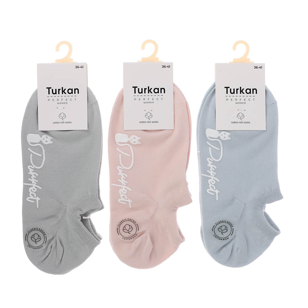 Носки женские укороченные, тм Turkan, р. 36-41, 90%хлопок, 8% п/а, 2%лайкра, цвета в ас-те, 7031, арт.№ 019-556