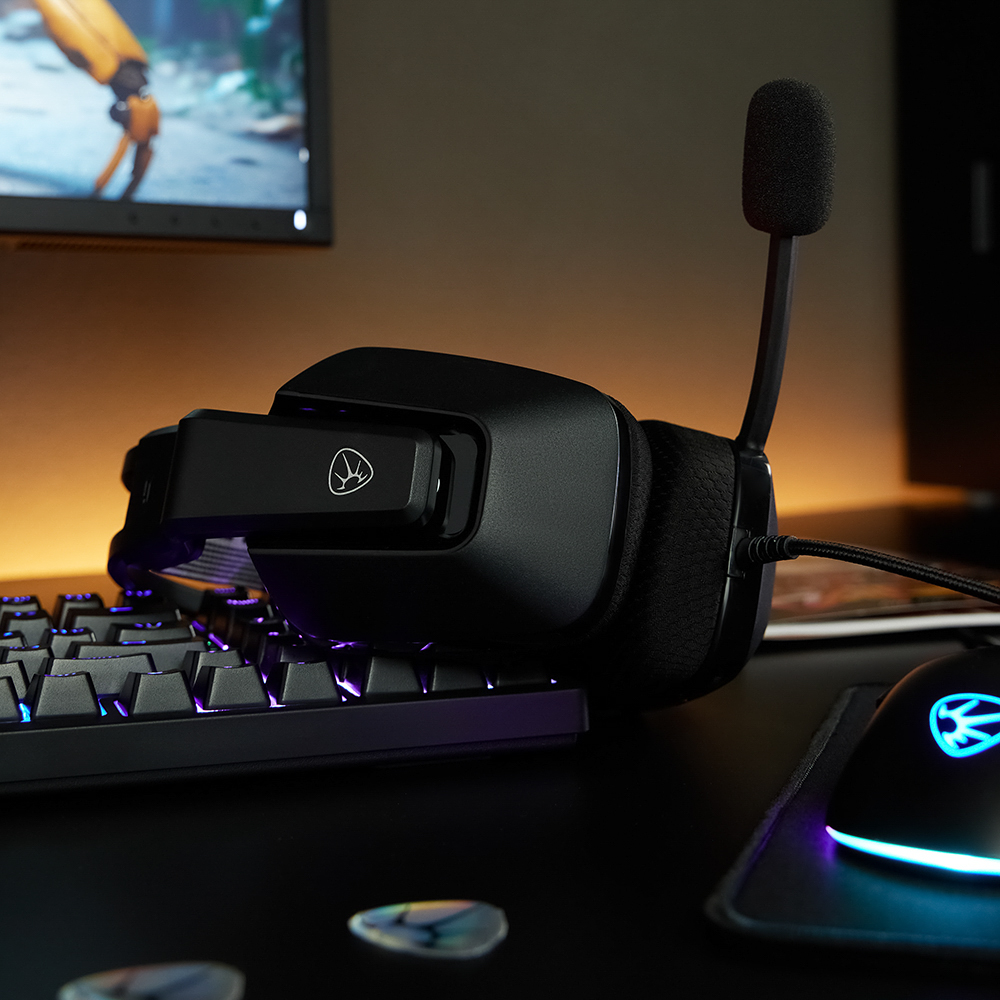 Наушники проводные с микрофоном игровые BY Morion USB 3,2 м, автоподвес, красная подсветка, арт.№ 410-089