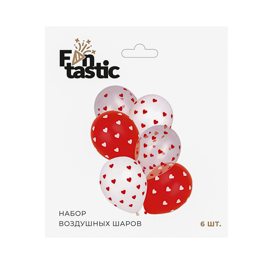 Набор воздушных шаров тм Fntastic 6 шт, 12" с сердечками, арт.№ 518-316
