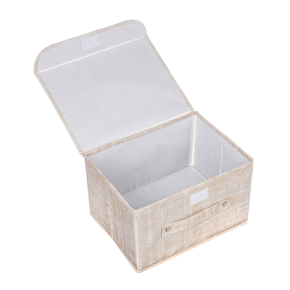 Кофр для хранения с крышкой тм VETTA ЛЁН, полиэстер, 38х24х24см, бежевый, арт.№ 457-647