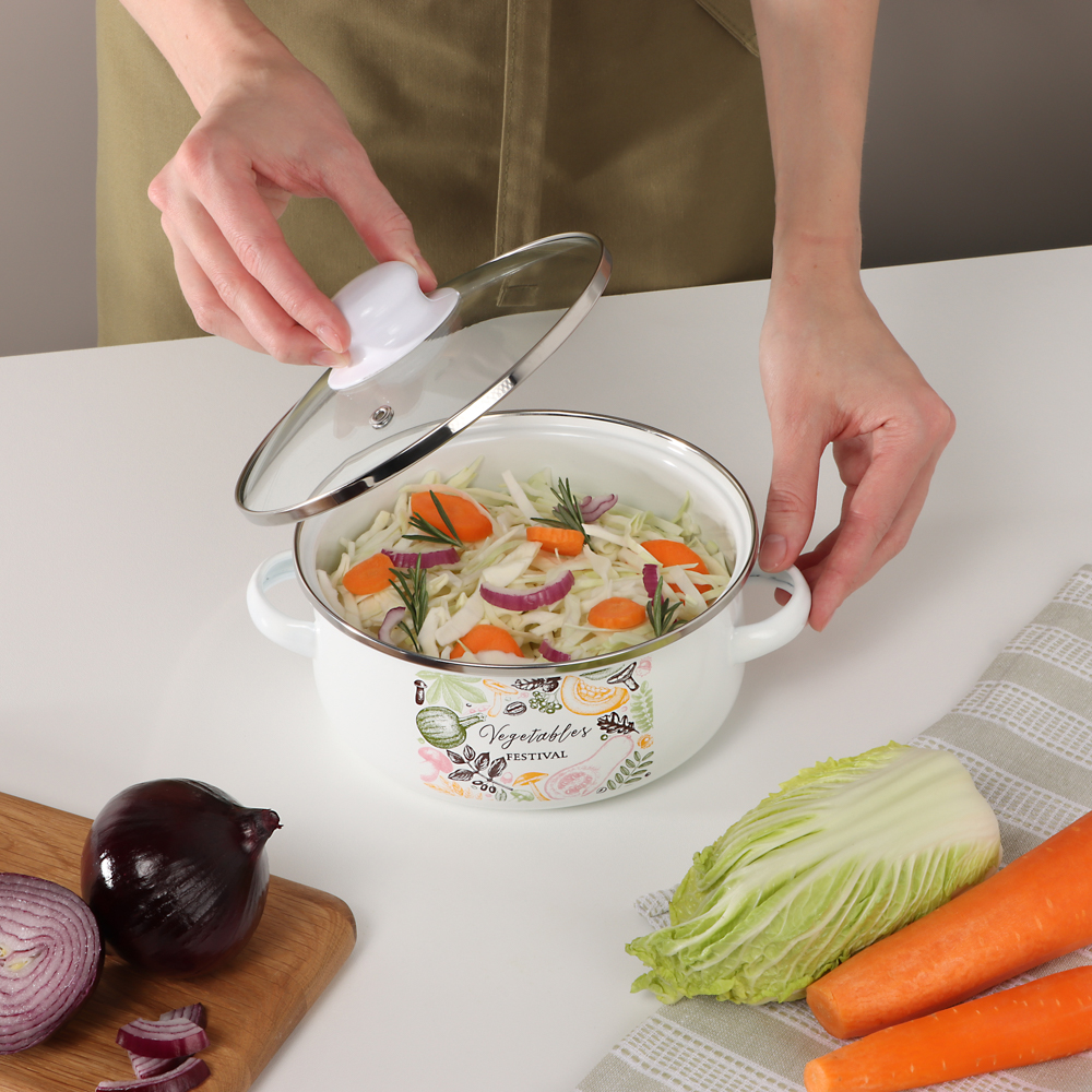 Набор эмалированных кастрюль со стекл. крышками, 4пр. (18/24см, 1,5/4л) "Овощной микс", индукция, арт.№ 894-552