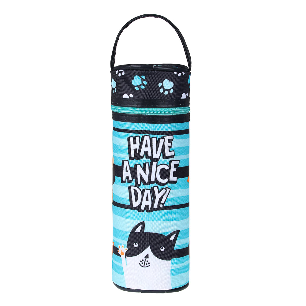 ХЭВ Э НАЙС ДЭЙ Пенал, мягкий круглый, 20х6,5х6,5см, 2 молнии, плотный ПЭ, ручка, функция подставки, арт.№ 238-289