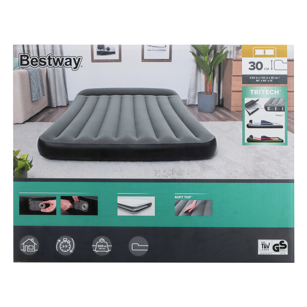 BESTWAY Кровать надувная Queen со встроенным электронасосом, PVC,203х152х30см, 67464, арт.№ 106-022