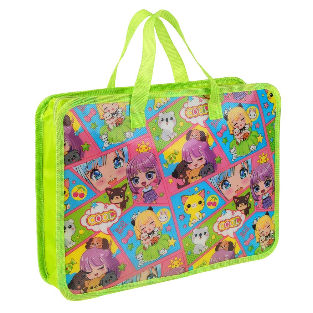 Кавай Папка для тетрадей 33,5x26см, для A4, расширение, молния сверху, ручки, пластик, арт.№ 236-004