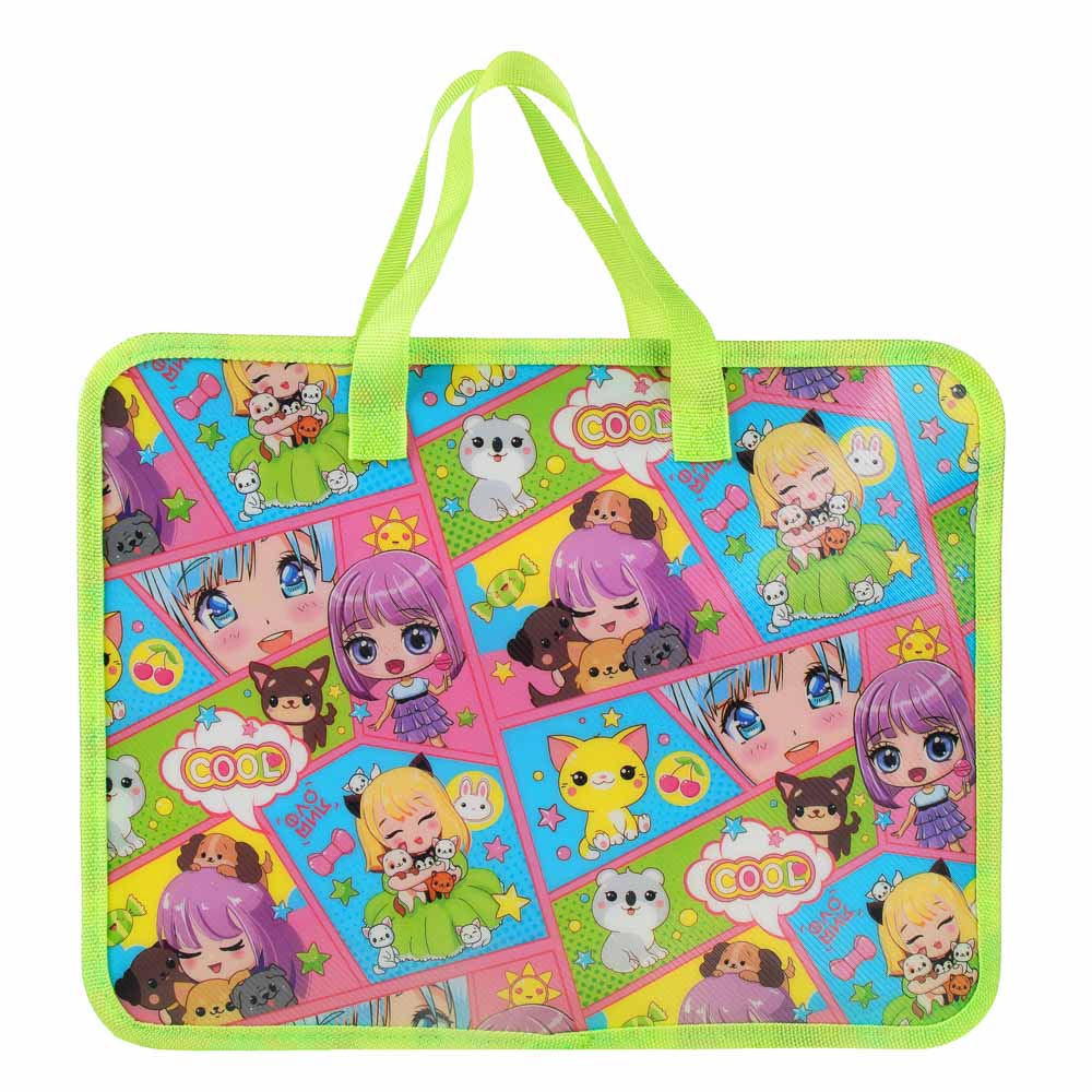 Кавай Папка для тетрадей 33,5x26см, для A4, расширение, молния сверху, ручки, пластик, арт.№ 236-004