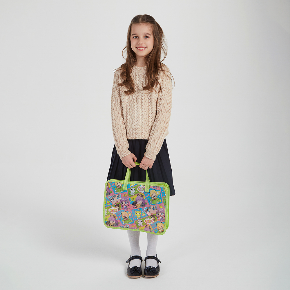 Кавай Папка для тетрадей 33,5x26см, для A4, расширение, молния сверху, ручки, пластик, арт.№ 236-004