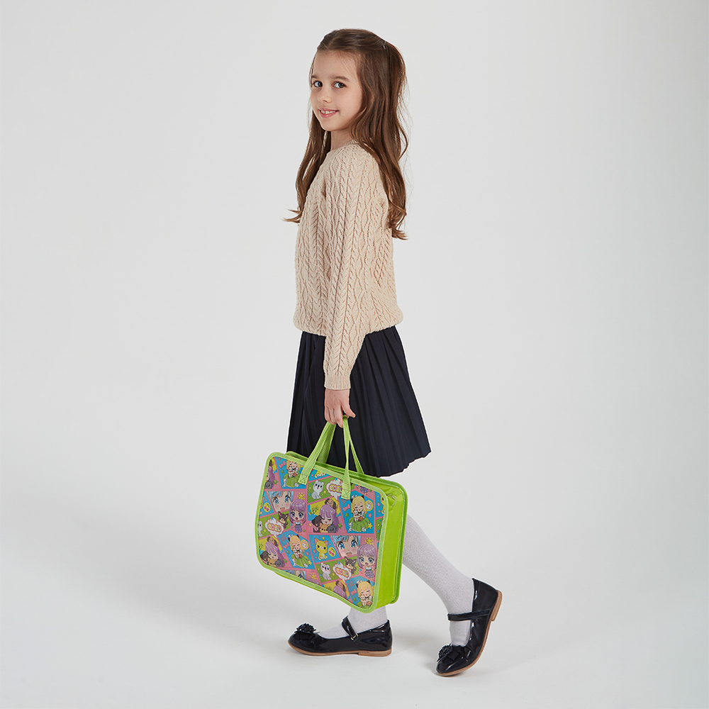 Кавай Папка для тетрадей 33,5x26см, для A4, расширение, молния сверху, ручки, пластик, арт.№ 236-004