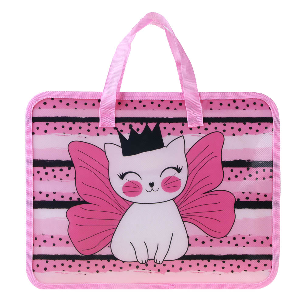 Котик с Крыльями Папка для тетрадей 33,5x26см, для A4, расширение, молния сверху, ручки, пластик, арт.№ 236-005