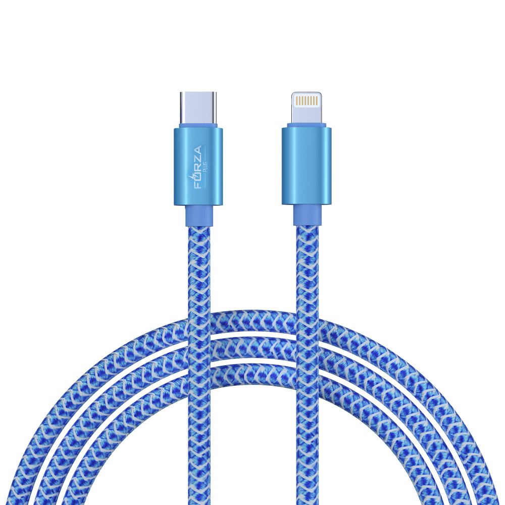 Кабель для зарядки Type C-iP FORZA Волна, 1м, 2,4А, Быстрая зарядка, 22Вт, синий, пакет, арт.№ 931-219
