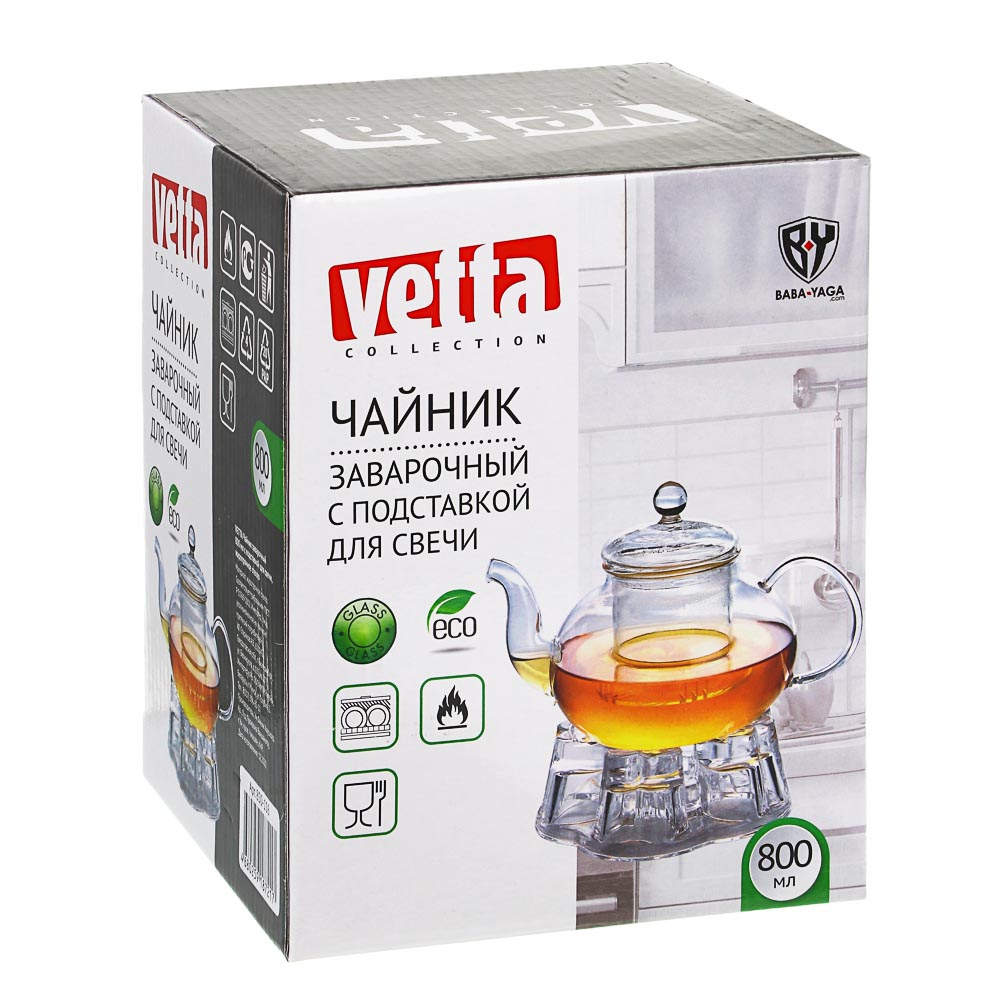 VETTA Чайник заварочный 800мл с подставкой для свечи, жаропрочное стекло, арт.№ 850-116