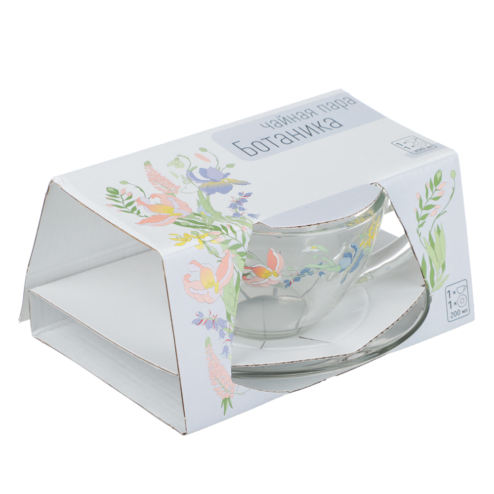 ОСЗ Ботаника Чайная пара Прага (чашка 0,2л, блюдце D-13,2см), стекло, арт.№ 877-815