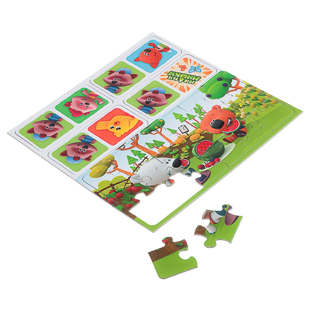 МиМиМишки Настольная игра Домино+пазл,18 элементов, 23x1,5x20,5 см, арт.№ 285-273