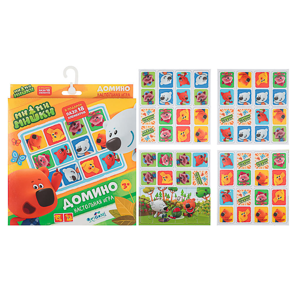 МиМиМишки Настольная игра Домино+пазл,18 элементов, 23x1,5x20,5 см, арт.№ 285-273