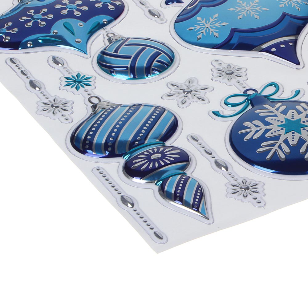 СНОУ БУМ Наклейка ПВХ "Украшения" 3D 30х38см, голографическая фольга, 4 дизайна, арт.№ 336-420