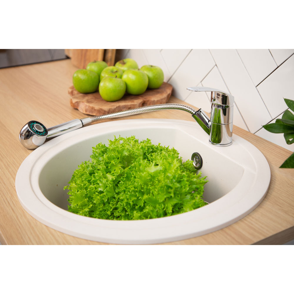 RAIN Смеситель для кухни Вега, выдвижной излив, картридж 40мм, гайка, латунь, хром, арт.№ 561-281