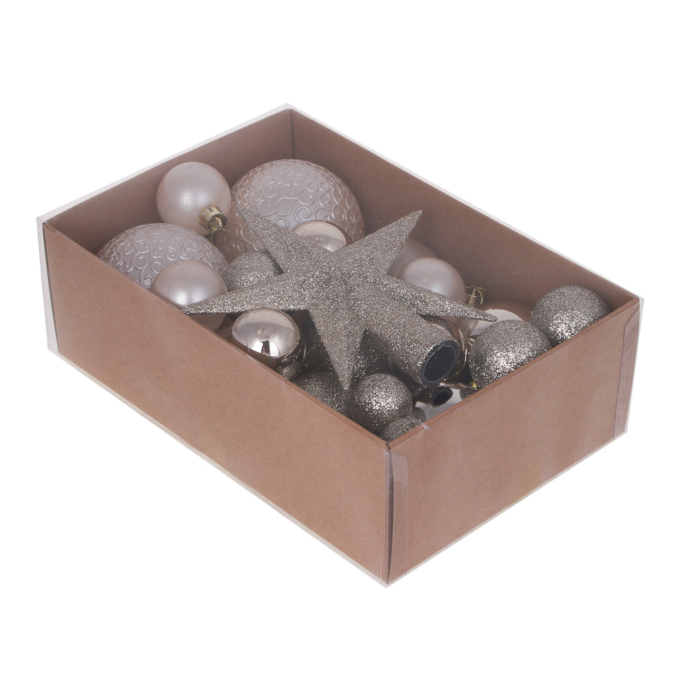 СНОУ БУМ Набор шаров и украшений 30 шт, 3см, 4см, 6см, 8см, белый, арт.№ 309-086