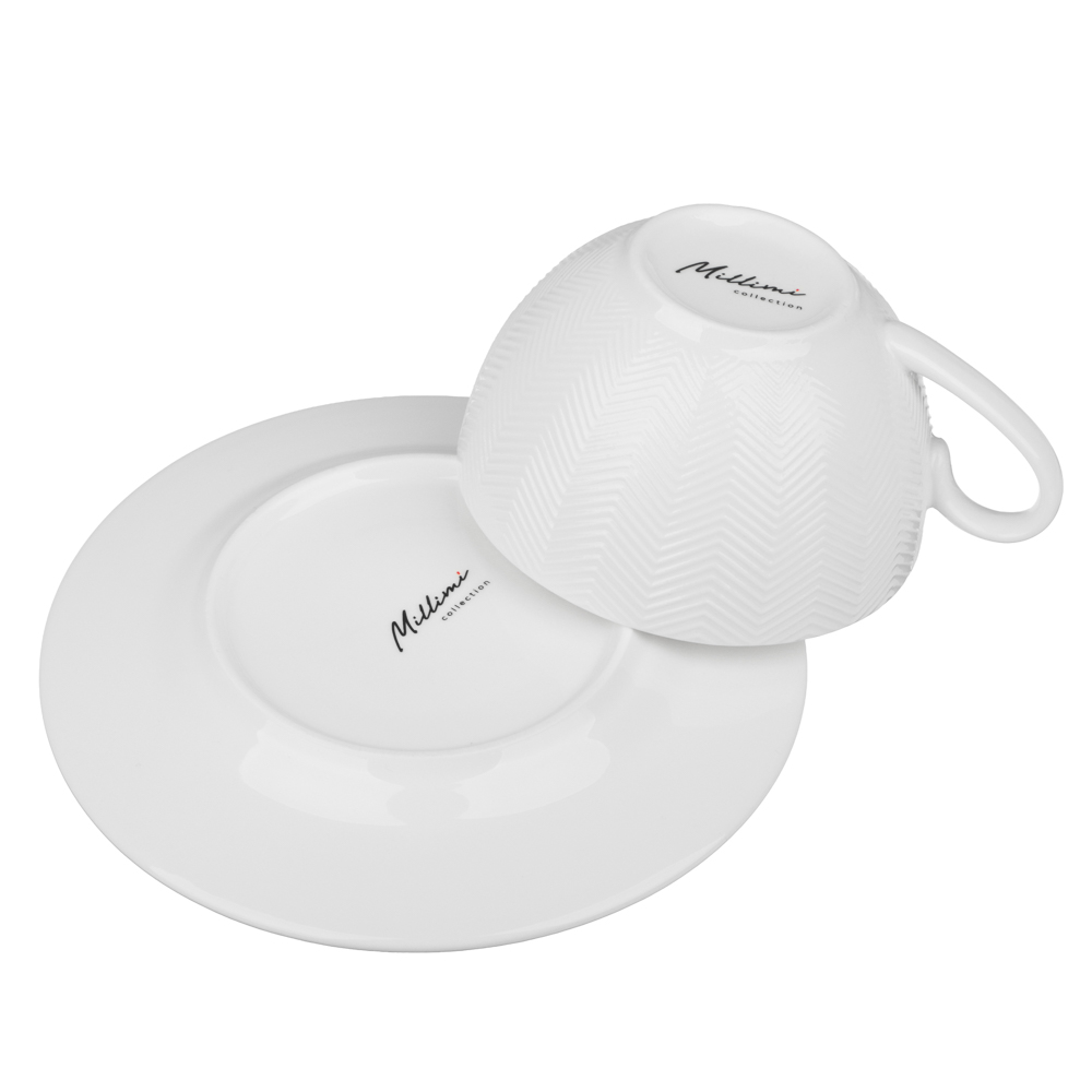 Набор чайный 2 пр., 230мл, MILLIMI, белый рельеф, фарфор, арт.№ 802-541
