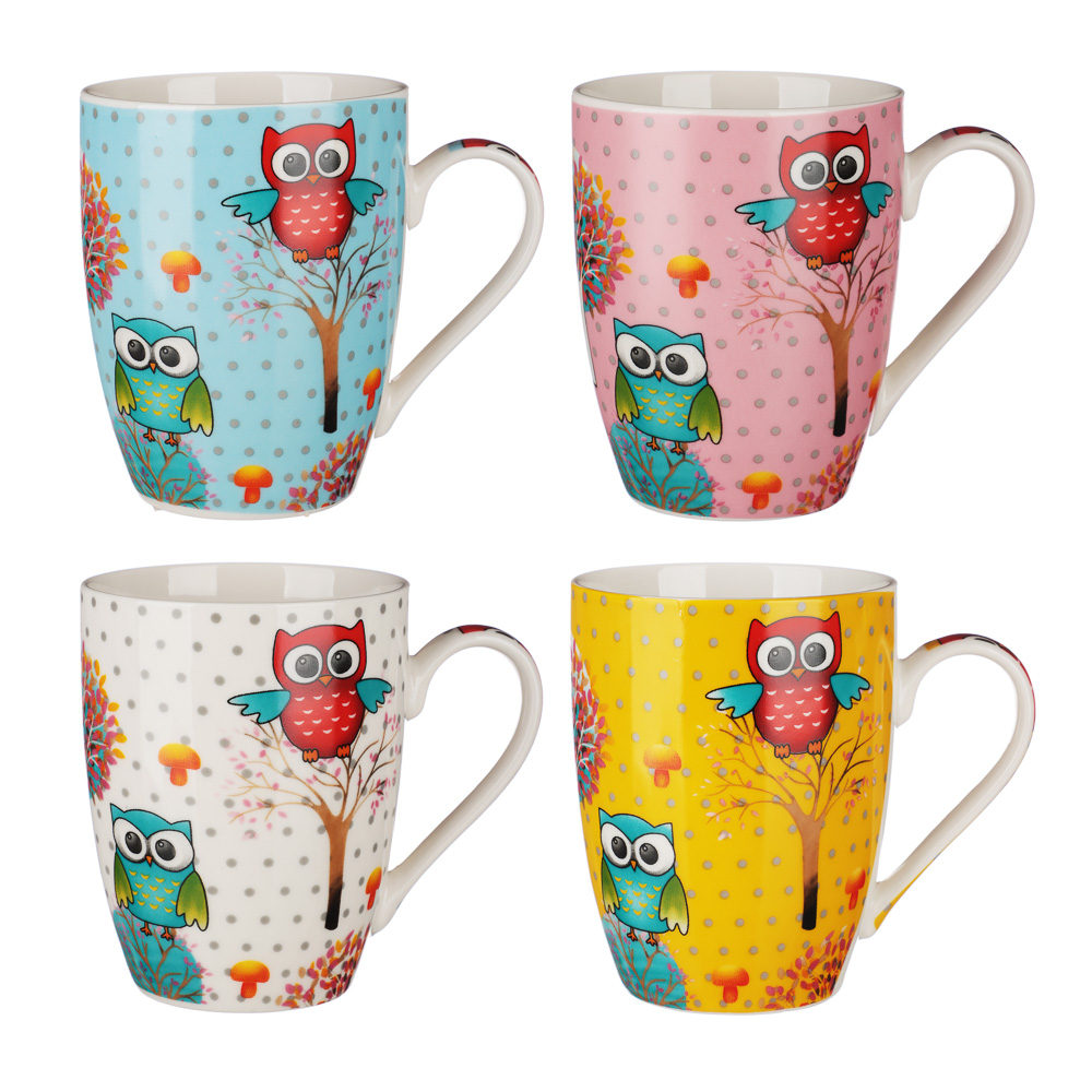 Кружка 350мл, фарфор, "Совята", 4 цвета, арт.№ 806-234