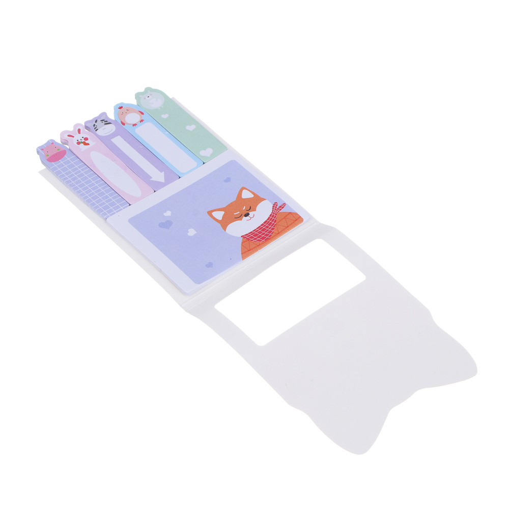 Набор с клеевым краем с цв.печатью: блок д/зап. 15л., закладки 5х15л., "Зверята", уп. 12х8см, 4 диз., арт.№ 533-004