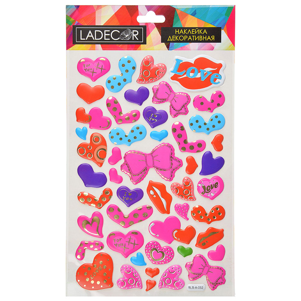 LADECOR Наклейка декоративная с фольгированным слоем, объемная, 26х15,5 см, бумага, 5 дизайнов, арт.№ 503-526