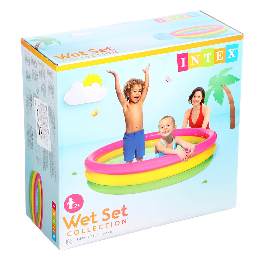 INTEX Бассейн детский "Цветные кольца", 147x33см, надувное дно, заплатка, от 2 лет, 57422NP, арт.№ 359-005