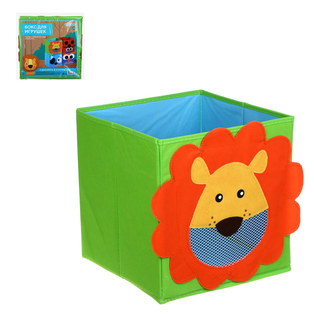 ИГРОЛЕНД Бокс для хранения игрушек "Глазастики", нетканый материал, картон, 27х27х27см, 4 дизайна, арт.№ 275-055