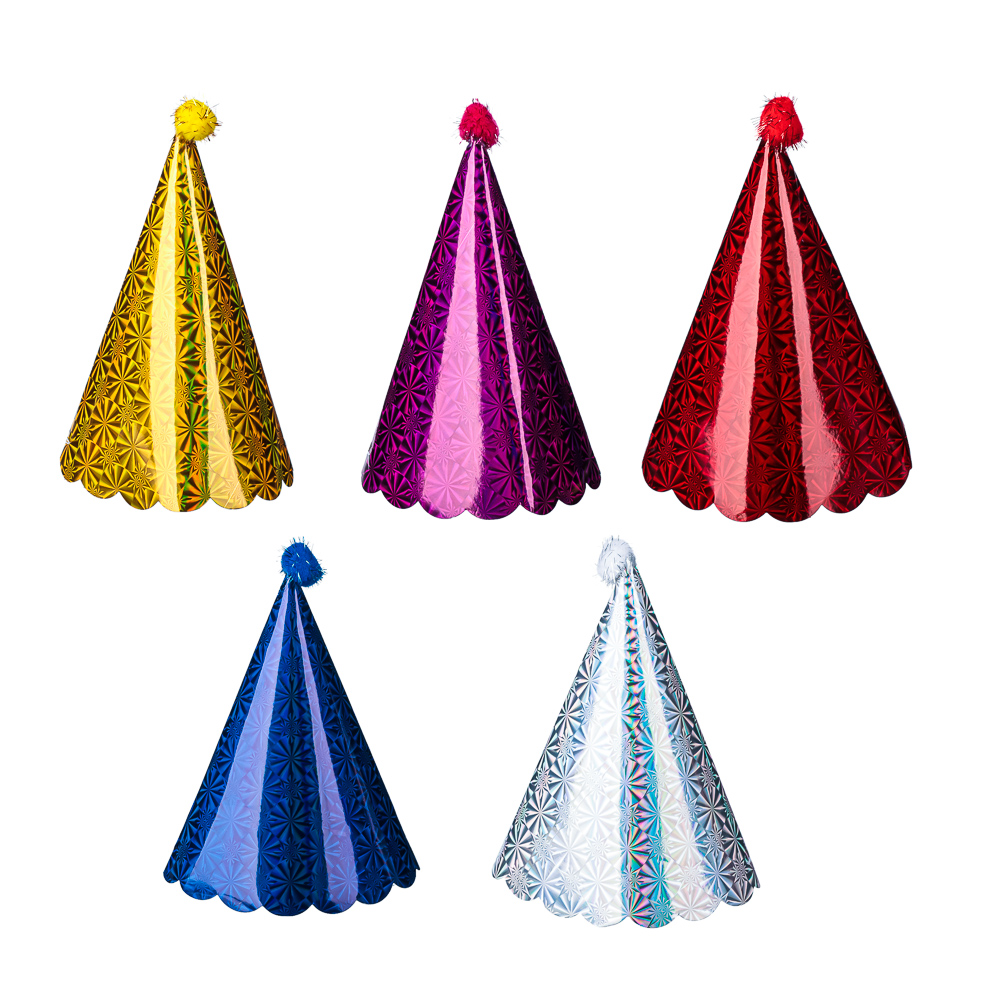 FNtastic Набор праздничных колпаков 20см, 6шт, бумага, полиэстер, 5 цветов, арт.№ 585-023