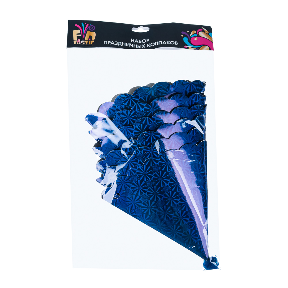 FNtastic Набор праздничных колпаков 20см, 6шт, бумага, полиэстер, 5 цветов, арт.№ 585-023