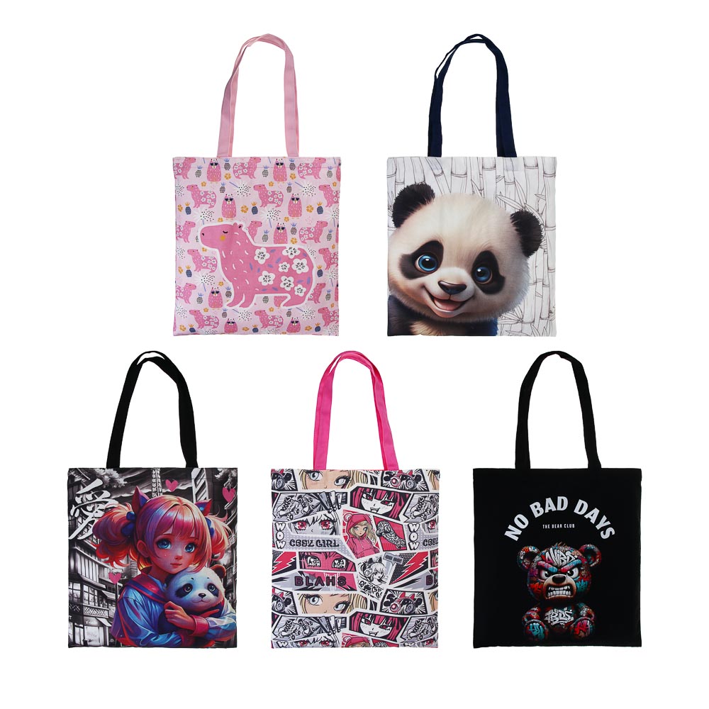 Сумка-шоппер, "Микс коллекций", 38x42см, длина ручек 58 см, внутр. карман, полиэстер, 5 дизайнов, арт.№ 524-283