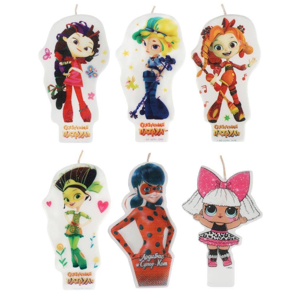 Свеча для торта, парафин, в блистере, 6 дизайнов, лицензия, арт.№ 506-193