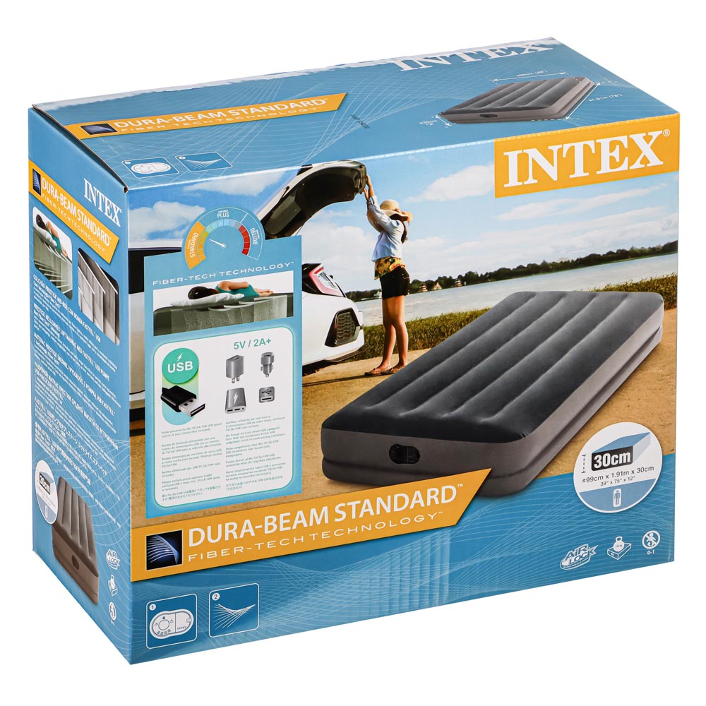 INTEX Кровать надувная TWIN DURA-BEAM PRESTIGE с USB насосом, 99x191x30см, 64112, арт.№ 108-076