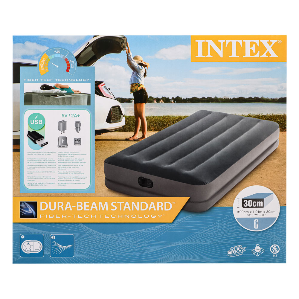 INTEX Кровать надувная TWIN DURA-BEAM PRESTIGE с USB насосом, 99x191x30см, 64112, арт.№ 108-076
